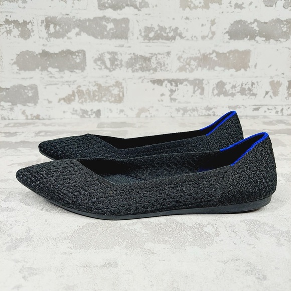 NEW Rothy's The Flat Black Knit Pointy Toe Slip On Loafers O818